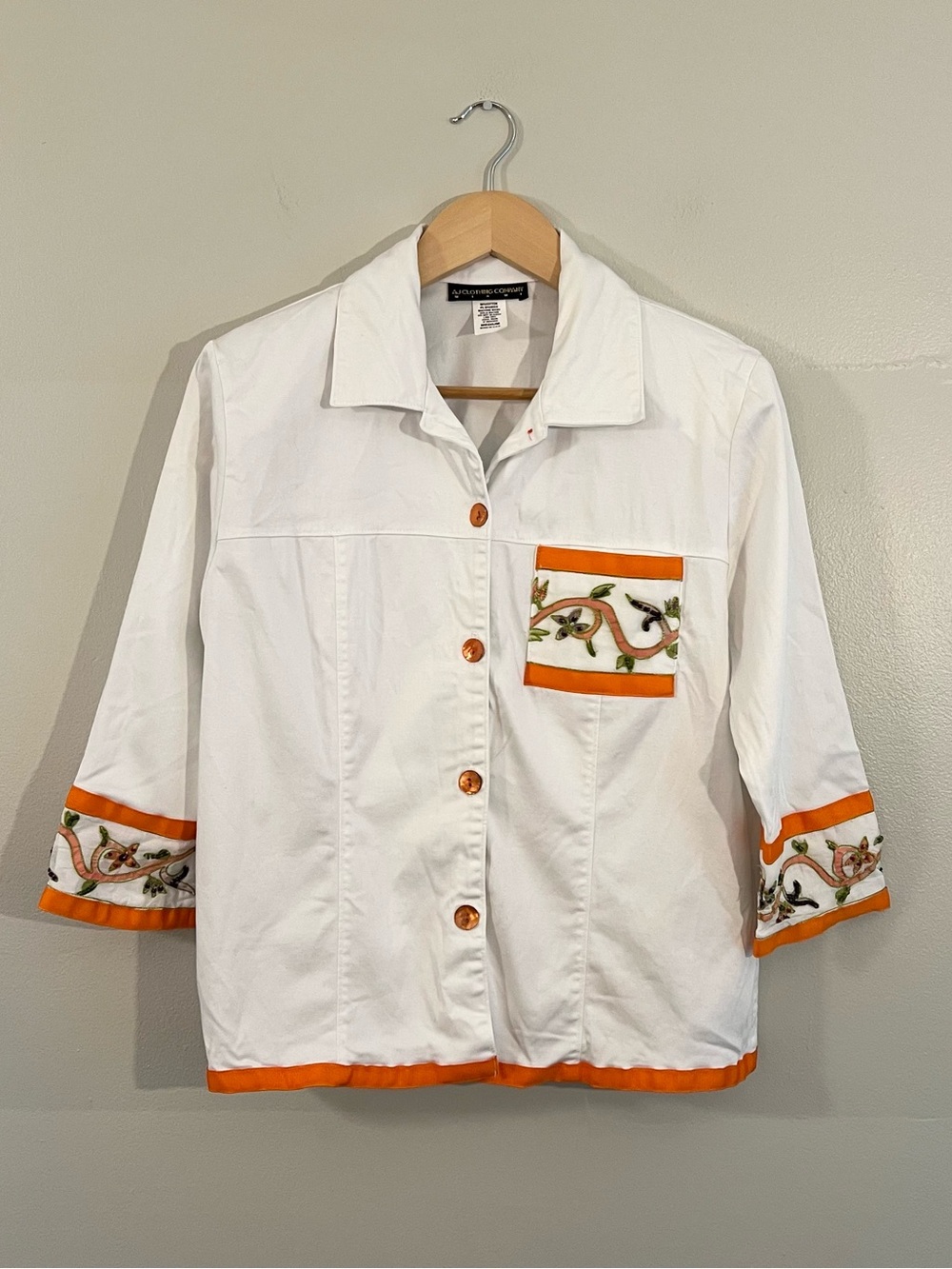 Y2K white beaded embroidered button up shirt 2000’s boho vacation resort